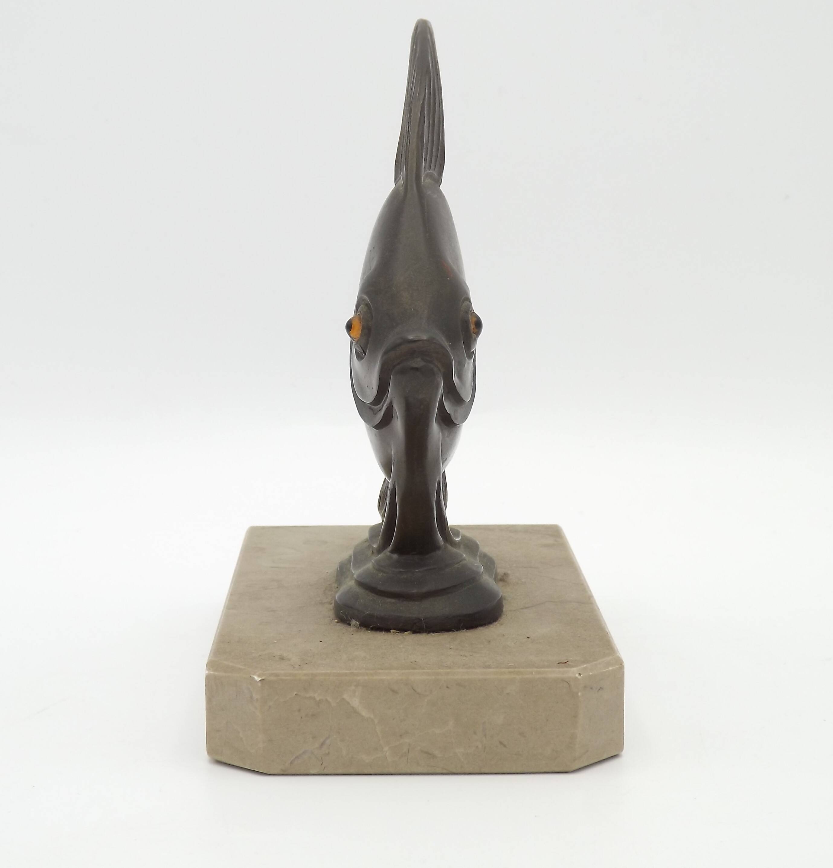 Vintage French Art Deco Fish Book Ends - Marble and Spelter Bookends