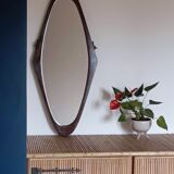 Italian free-form solid teak mirror
