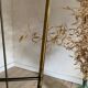 Vintage reed floor lamp in black metal and brass with three white opalines