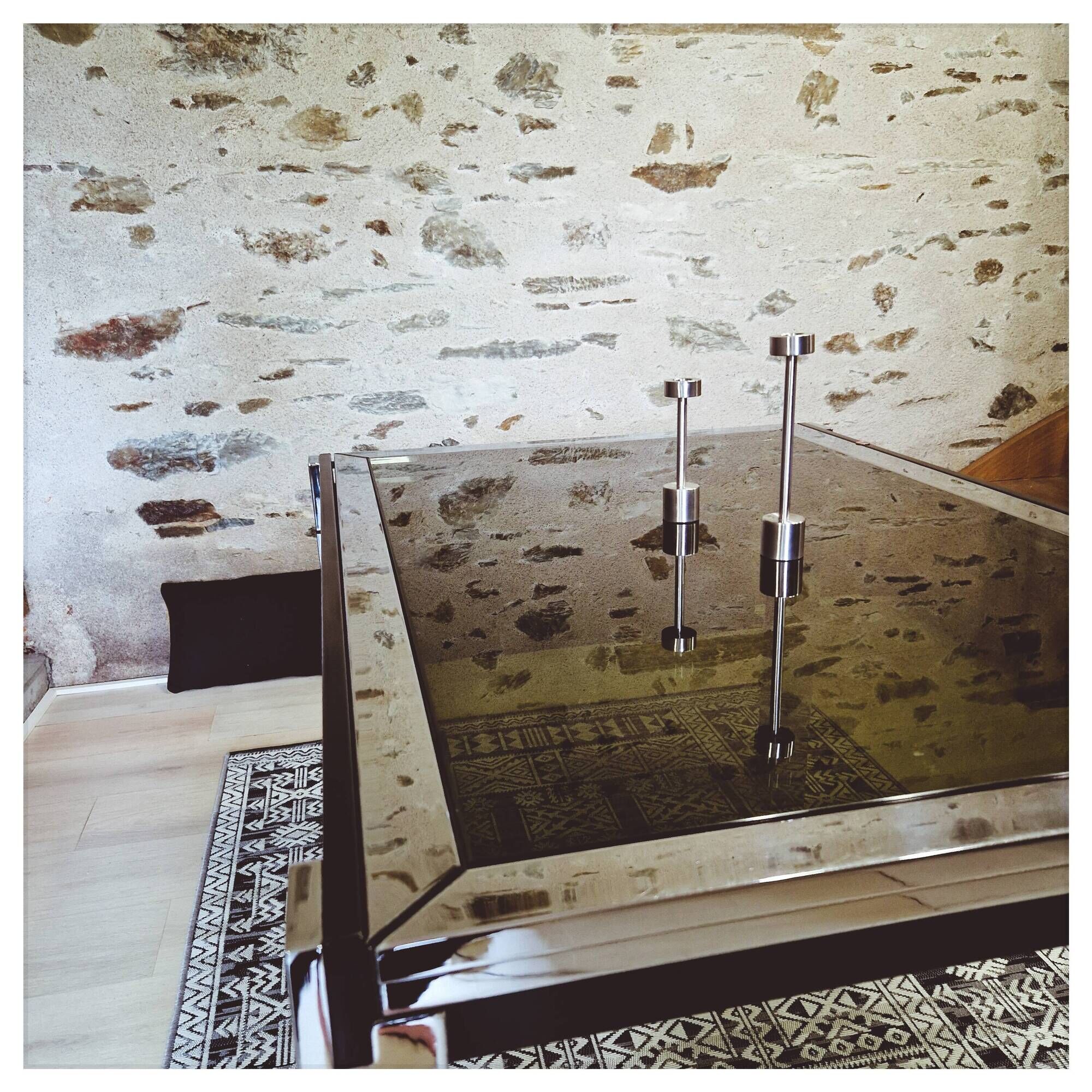 Smoked glass table with chromed metal legs La Metal ARREDO - Milano