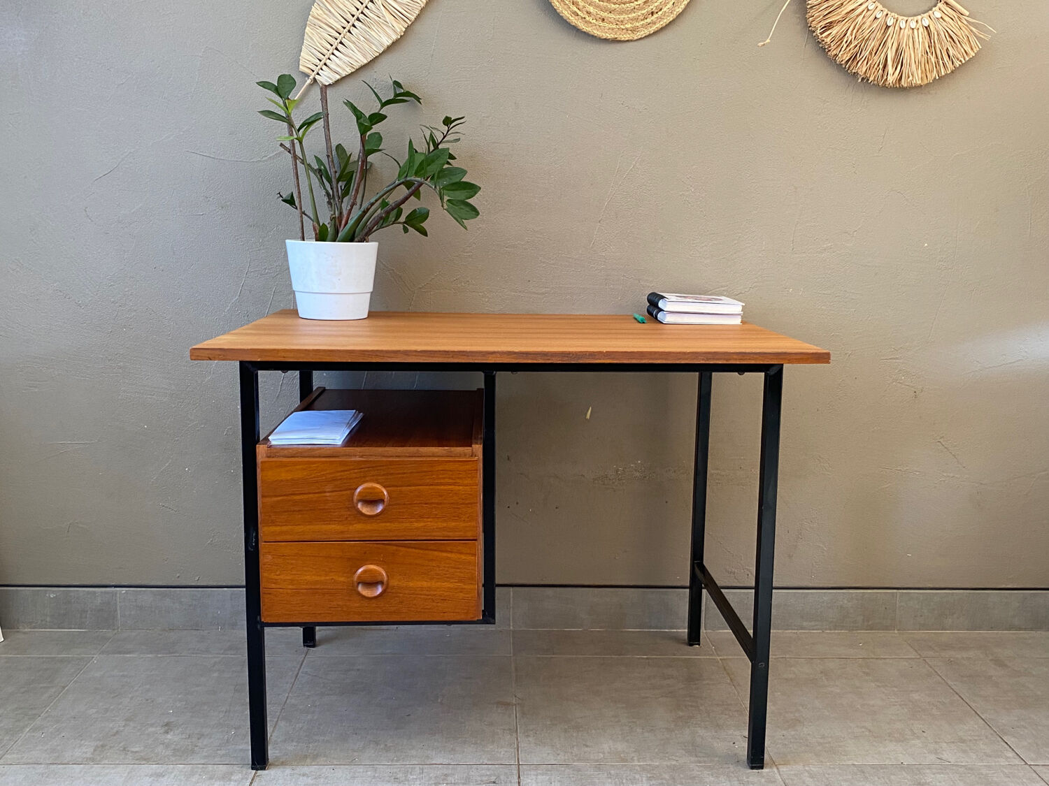 Vintage teak and metal desk