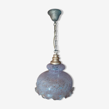 Suspension originale globe verre moulé dentelle Rose liseré dp 1122213