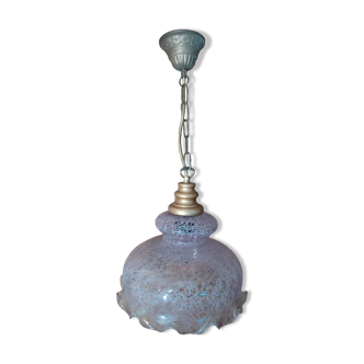 Suspension originale globe verre moulé dentelle Rose liseré dp 1122213