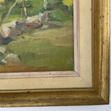 Vintage Modernist Landscape Scene Oil Painting H. Ostergren 1951