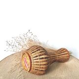 Wicker and woven bamboo vase