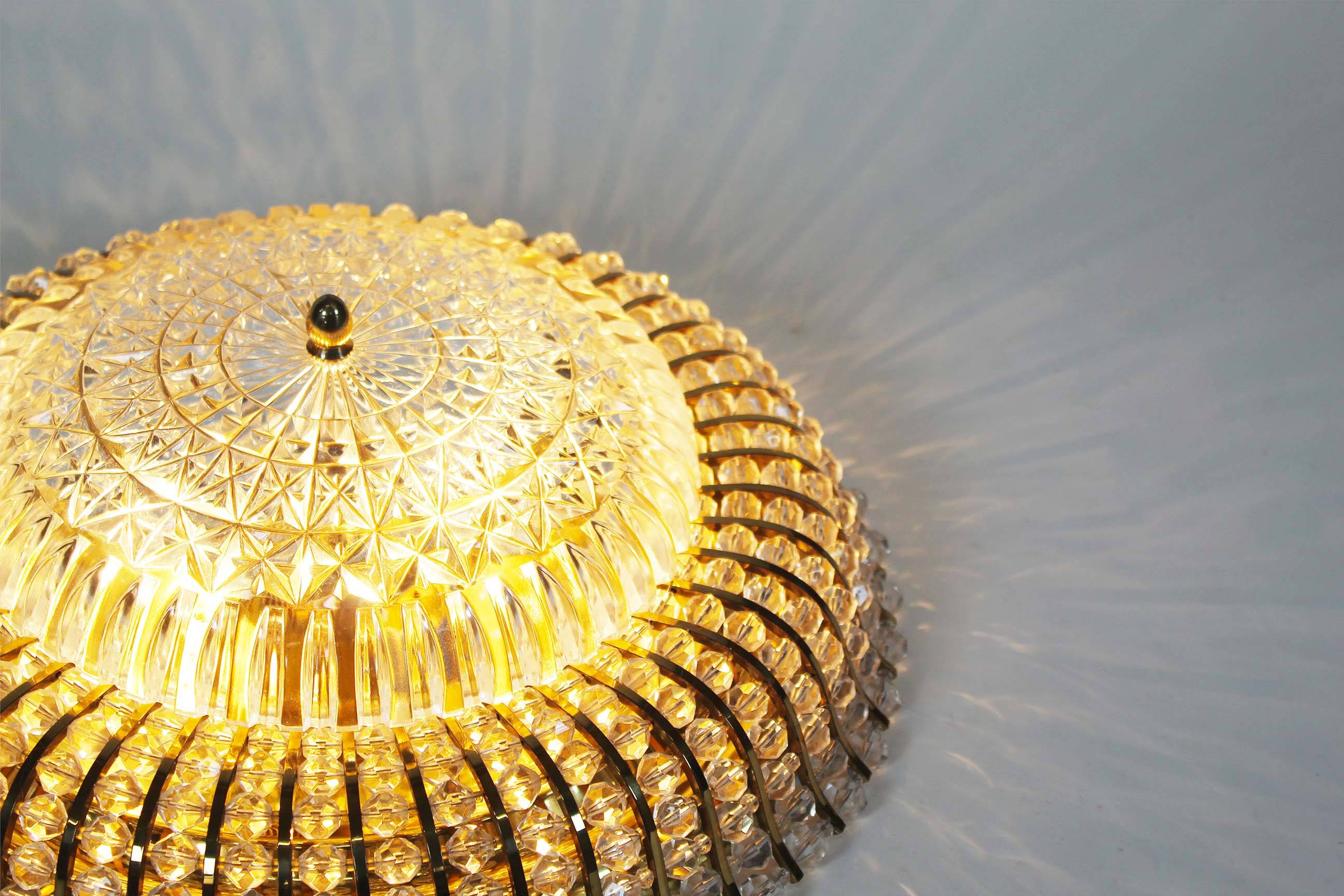 Large vintage brass and glass flush mount light by Palwa
