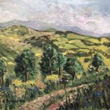Oil on canvas pyrenees mountain landscape, signed a. baland 1988, unframed