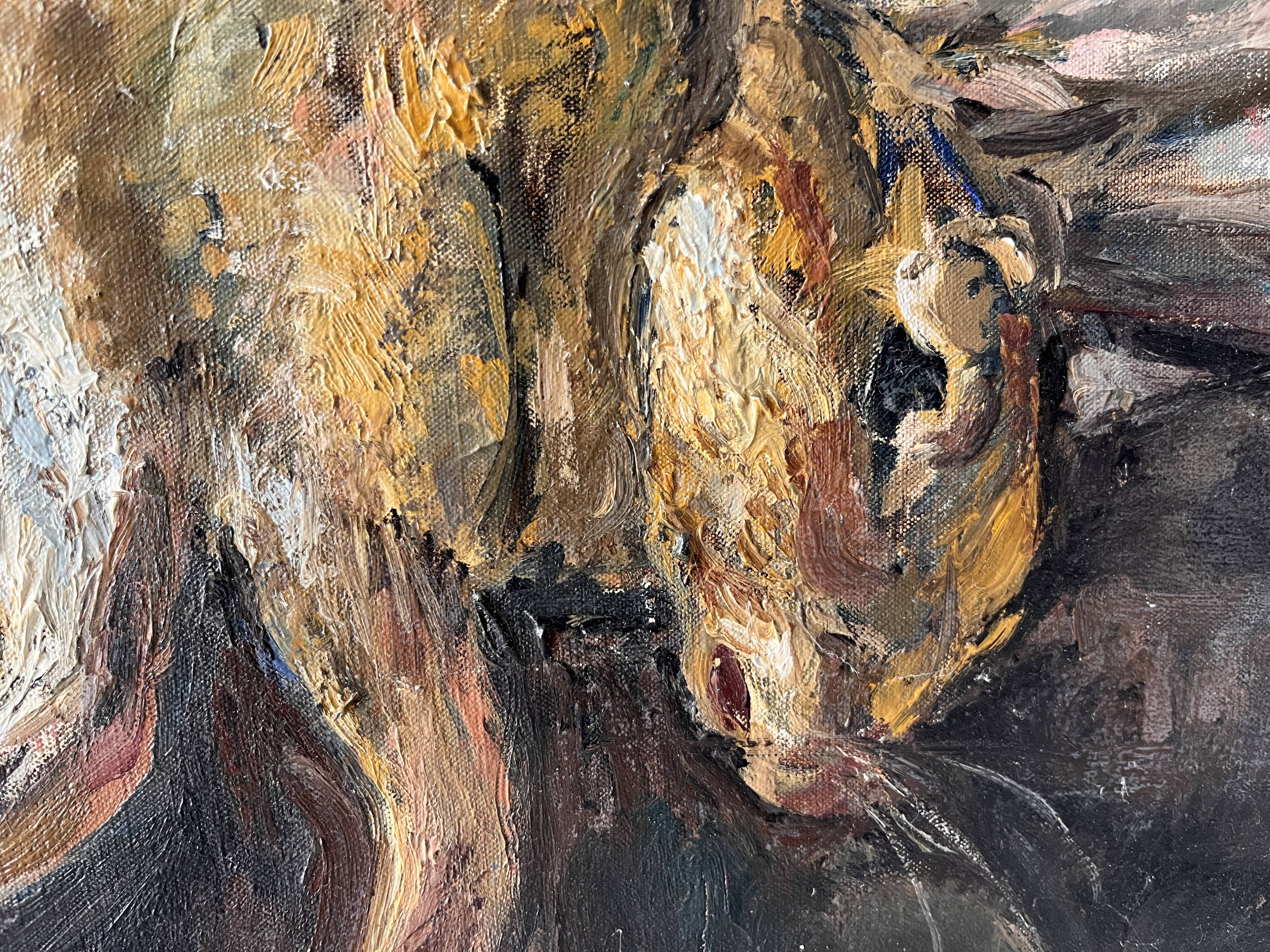 Oil painting on canvas of a still life with a hare circa 1950