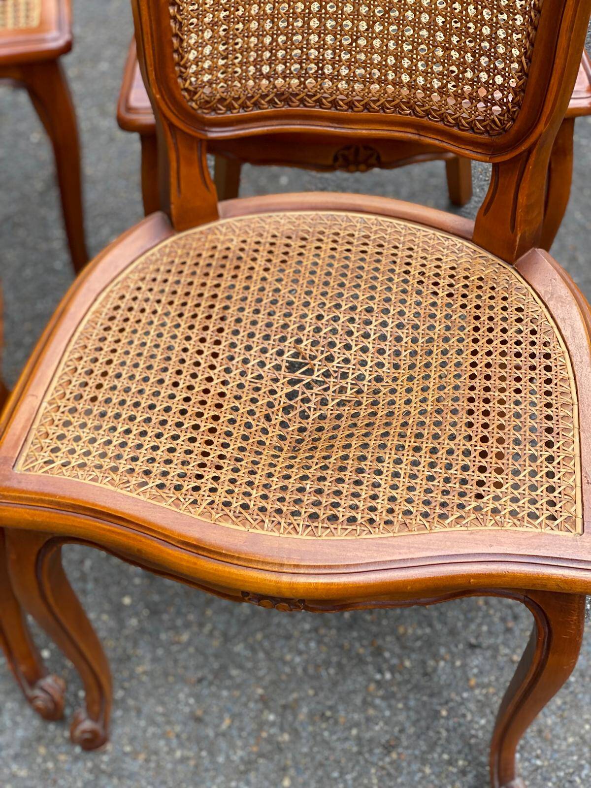 4 Louis XV chairs in solid wood and cane