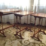 Set of 3 old nesting tables in blond wood