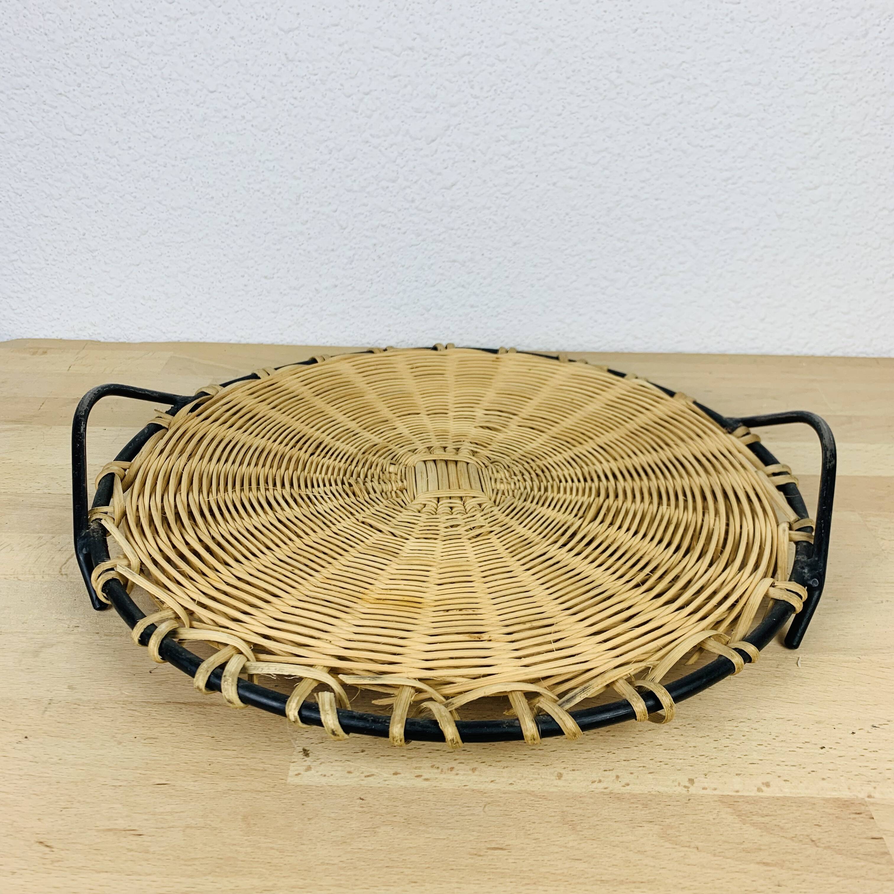 50s metal rattan tray