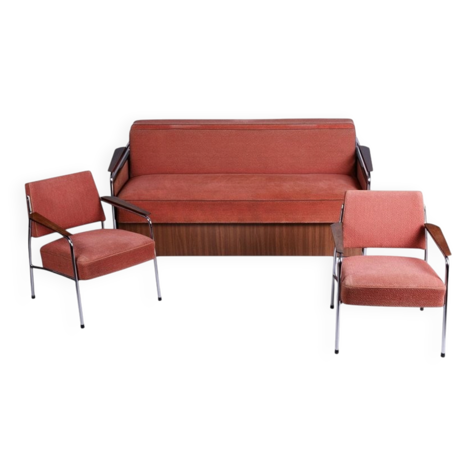 Bauhaus Seating Set in Tubular Chrome-Plated Steel, Czech, 1940s, Set of 3