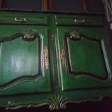 Buffet style Louis XV green and golden cerusé.