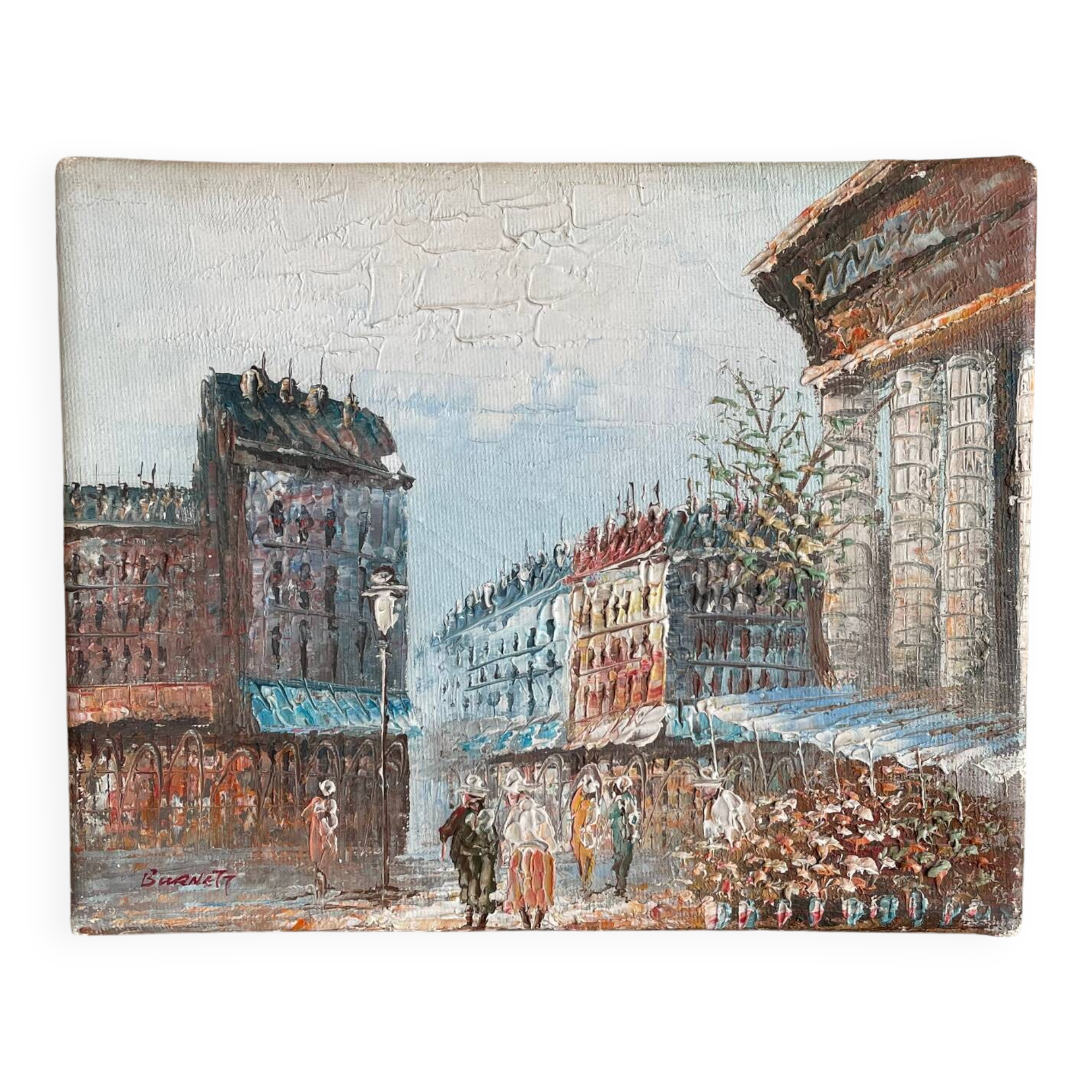 Oil painting of a Parisian scene.