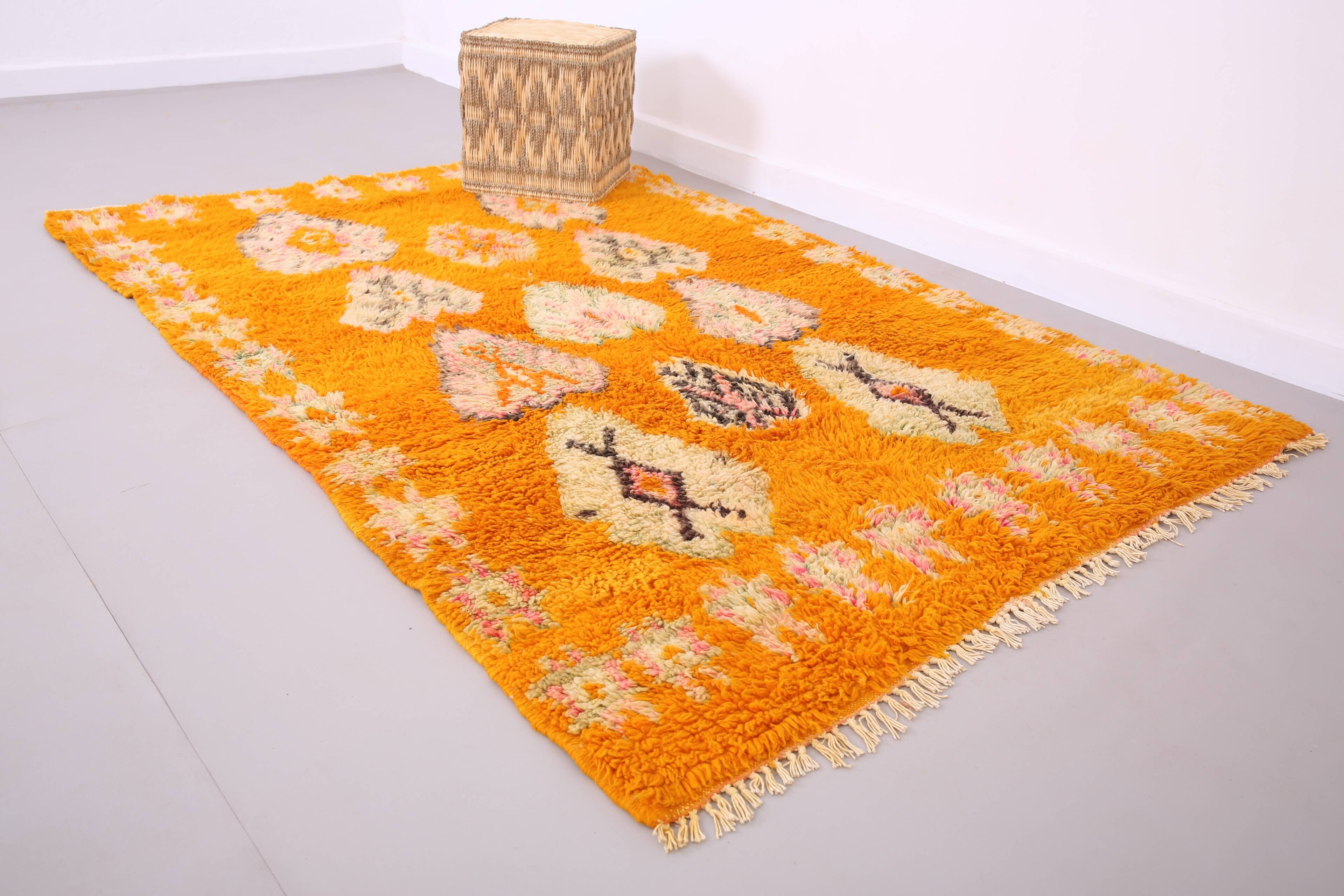 Tapis marocain vintage orange 153 x 228 cm - Authentique tapis berbère fait main