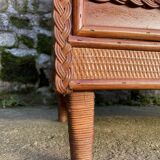 Wooden and rattan chest of drawers with woven handles