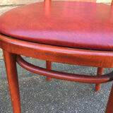 Pair of restaurant chairs curved wood imitation vintage leather 1970s