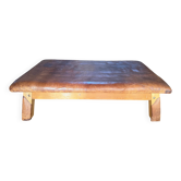 Antique gym bench in Havana leather and solid wood – 170 cm