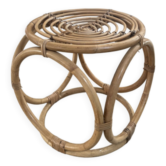 Tabouret bas d’appoint en rotin et bambou vintage design années 70
