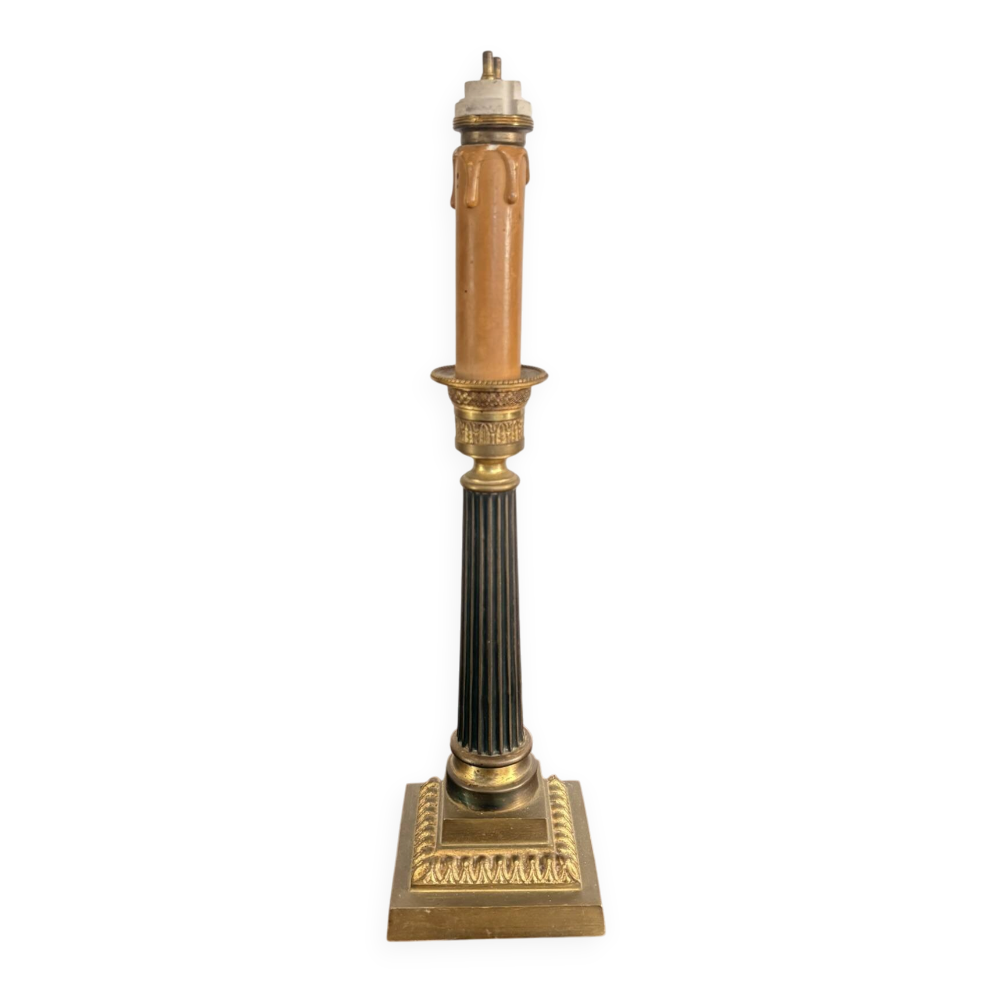 Antique Column Candle Holder Lamp Golden Brass Empire Directoire Neo-Classical
