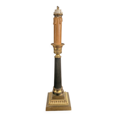 Ancien Pied Lampe Bougeoir Colonne Laiton Doré Empire Directoire Néo Classi