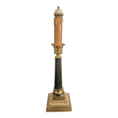 Ancien Pied Lampe Bougeoir Colonne Laiton Doré Empire Directoire Néo Classi