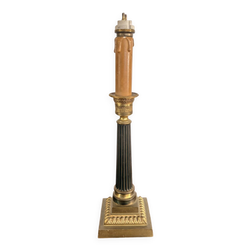 Ancien Pied Lampe Bougeoir Colonne Laiton Doré Empire Directoire Néo Classi