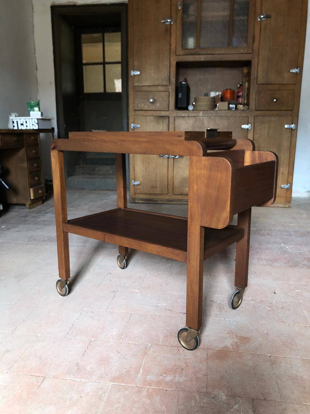 Vintage wooden trolley, vintage design trolley, rolling furniture, servant