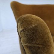 1960s, Danish 3-seater sofa, honey-yellow furniture velour, beech wood.