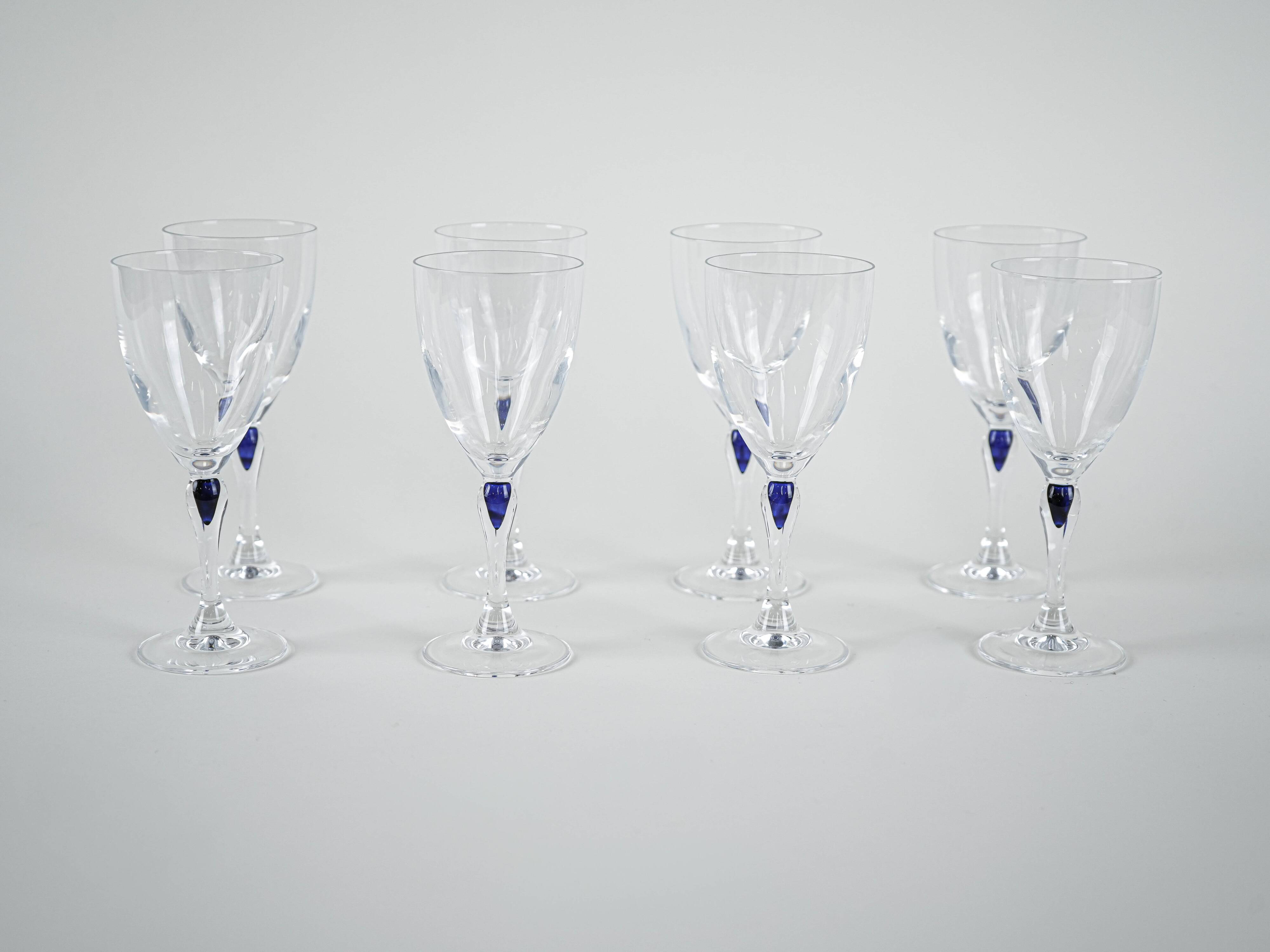 The set of Venise Saphir glasses, French design, 1970s, manufactured by Cri