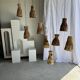 Suspension or lampshade in natural organic teak, tubular, H30 D22.