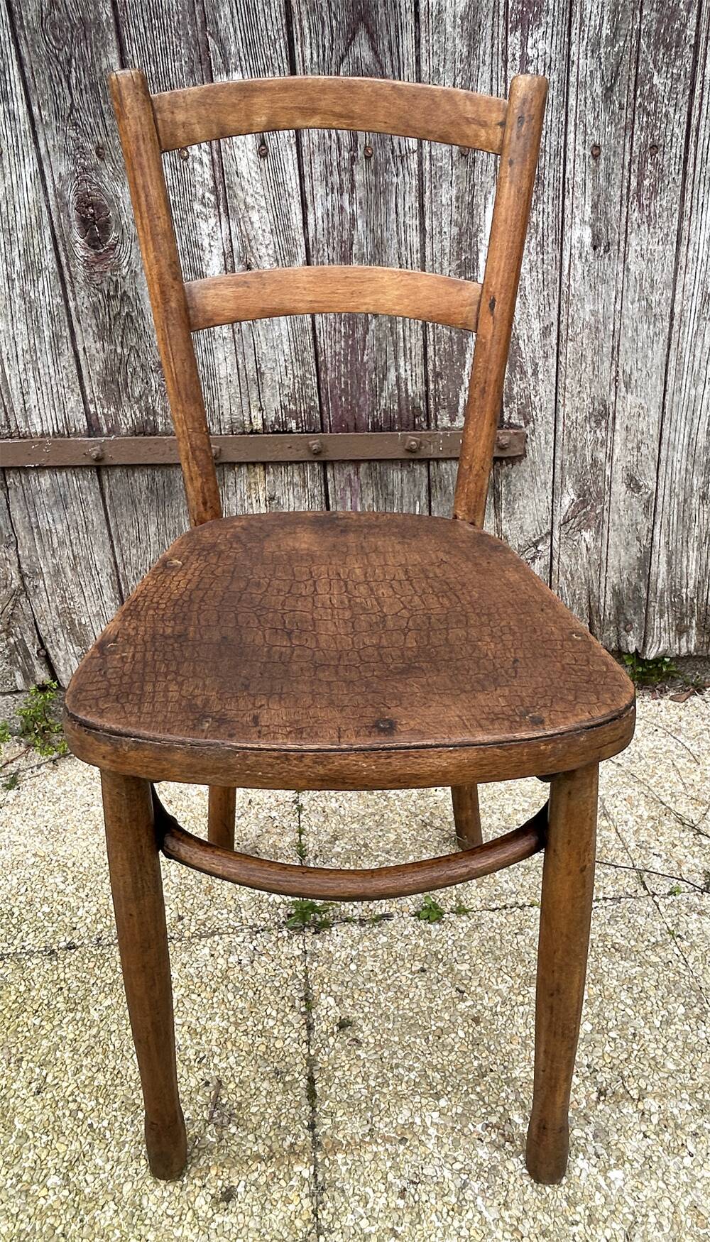 Set of 8 vintage bistro chairs, 50s, 60s, dark oak.