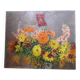 An old oil painting depicting a bouquet of flowers.