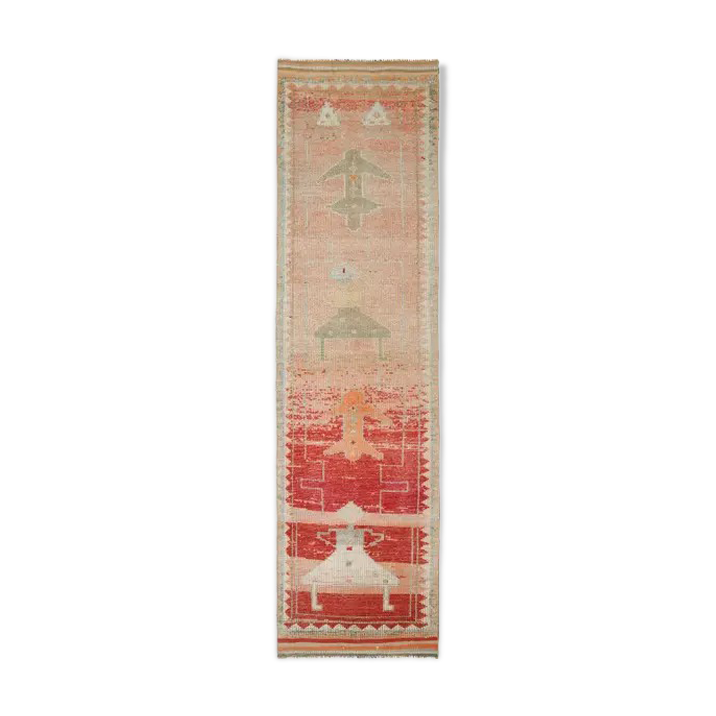 Vintage Turkish Hand-Knotted Wool Cotton Beige Runner Rug