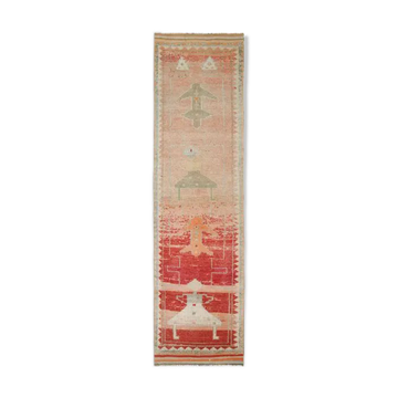 Vintage Turkish Hand-Knotted Wool Cotton Beige Runner Rug