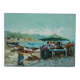 At the market by the port. Small painting signed Guglielmo Curti.