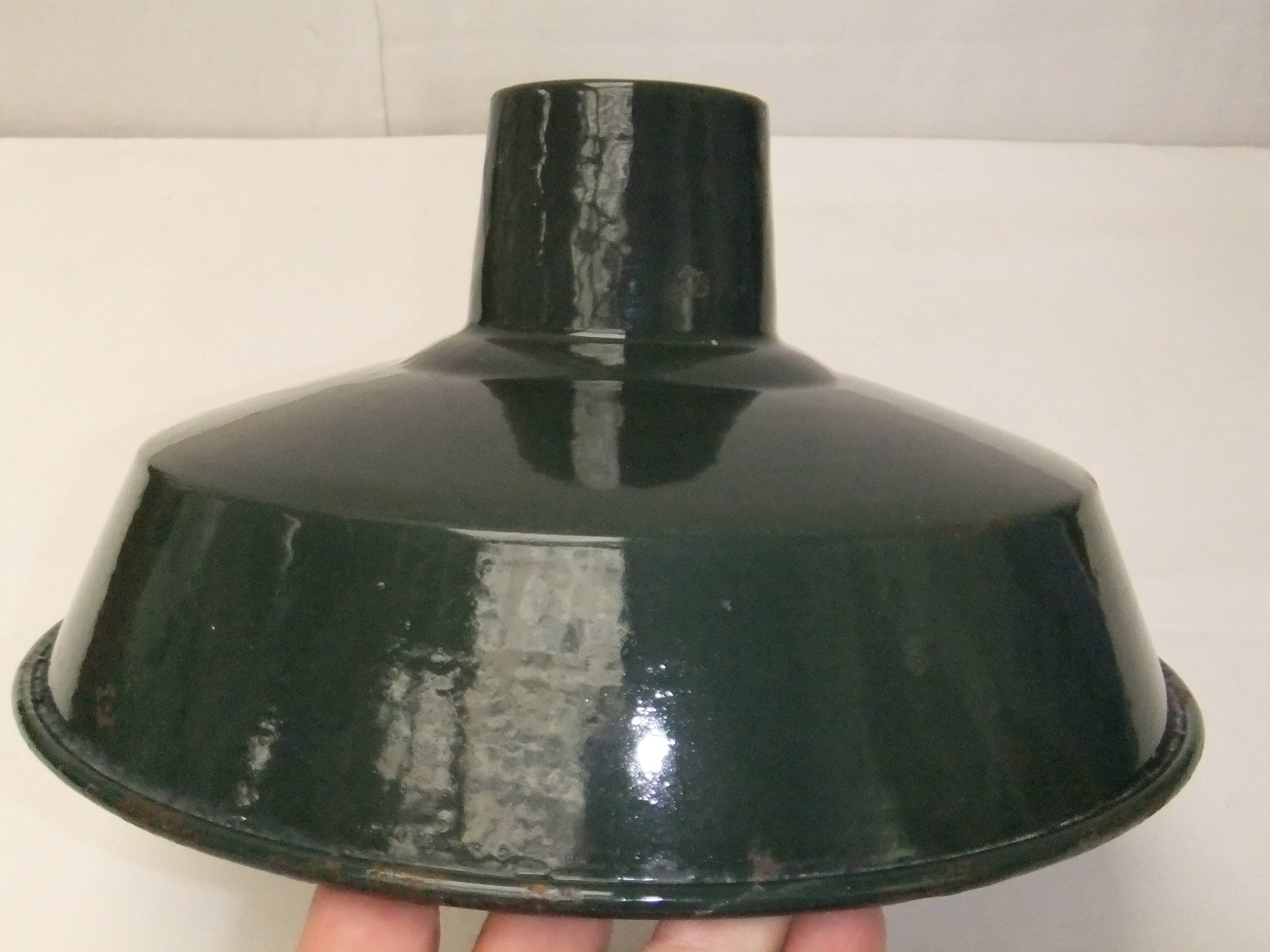 Old Industrial Enameled Sheet Metal Lampshade Bottle Green Pendant Chandelier