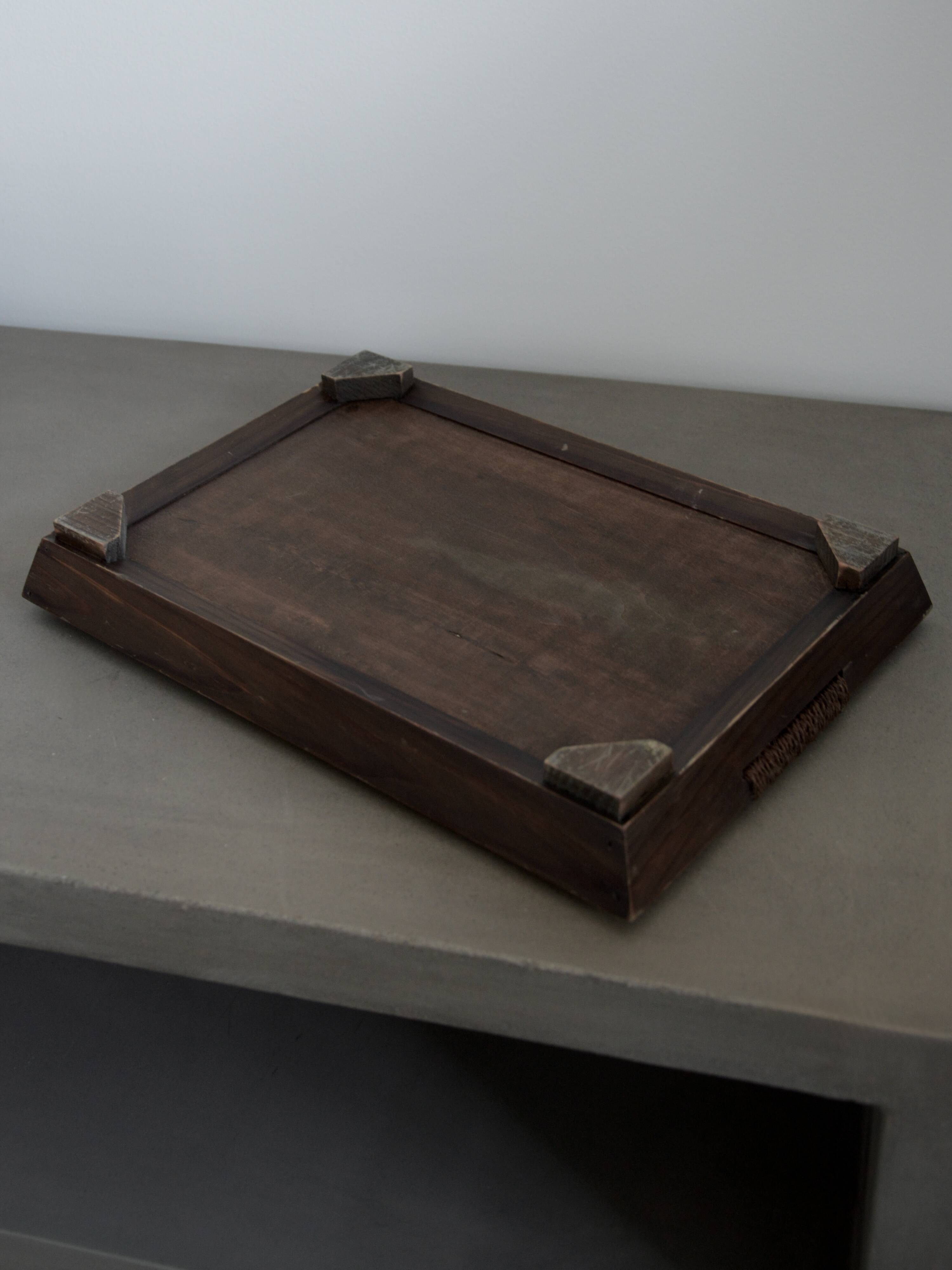 Brutalist / Japanese / Wabi-Sabi Design Raw Wooden Vintage Tray with Rope