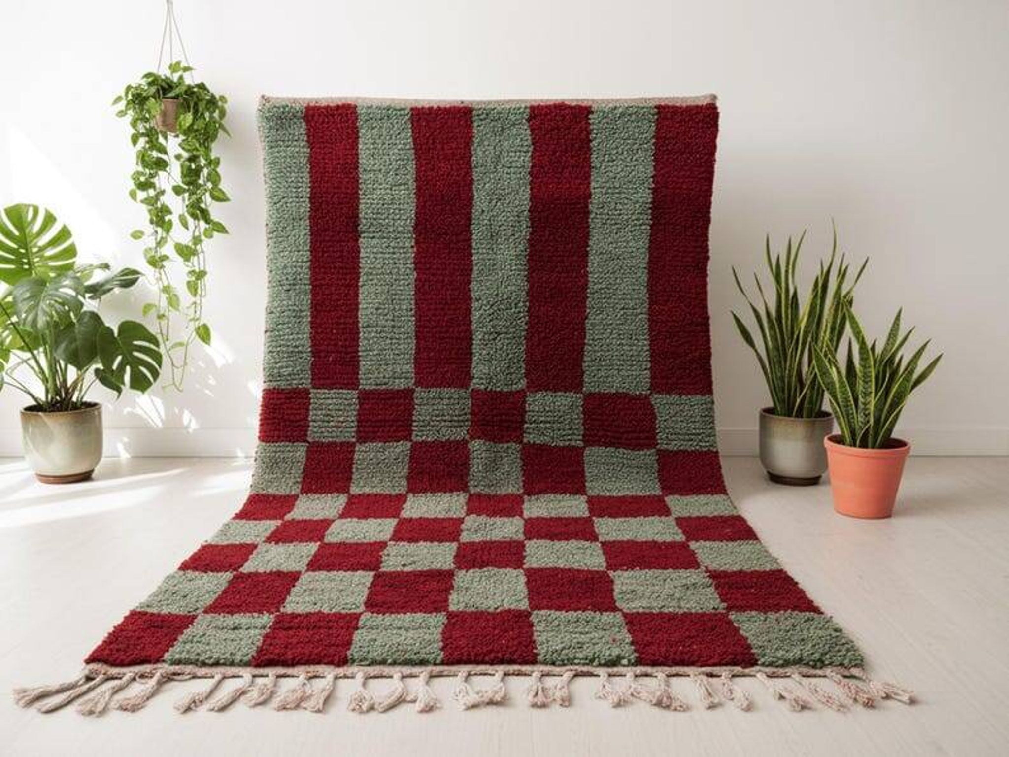 Traditional handmade green and red carpet 1.5/2.5 m.