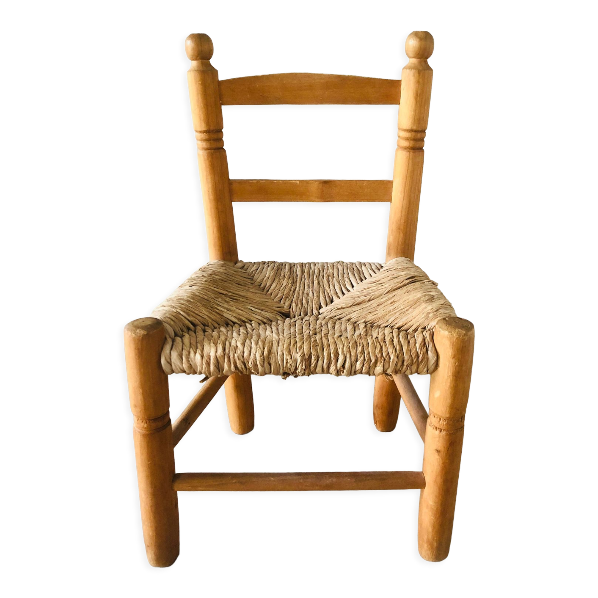 Children's chair blond wood and straw