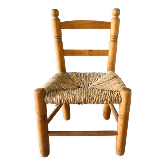 Children's chair blond wood and straw