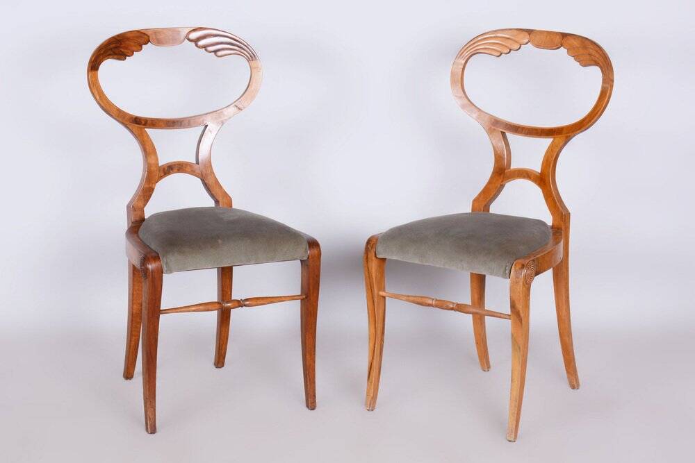 Biedermeier Oak & Walnut Chairs, Vienna, Austria, 1820s, Set of 4