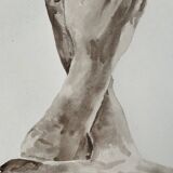 Painting signed watercolor monochrome sepia study statue “Rodin’s Cathedral”