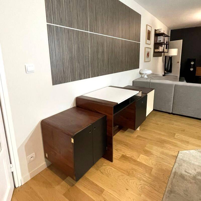 Space Age vintage desk from the 1970s in wood and black.