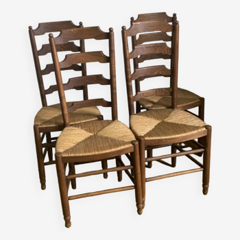 Set de 4 chaises en bois et paille