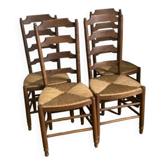 Set de 4 chaises en bois et paille