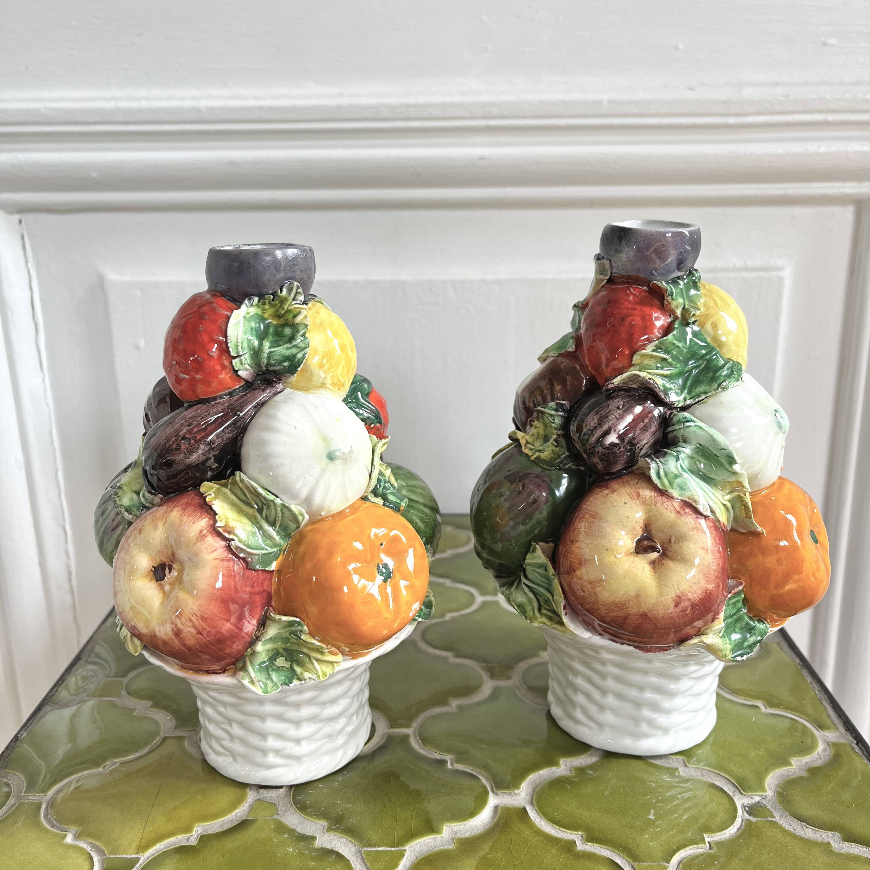 Pair of slip candle holders fruit/vegetable basket