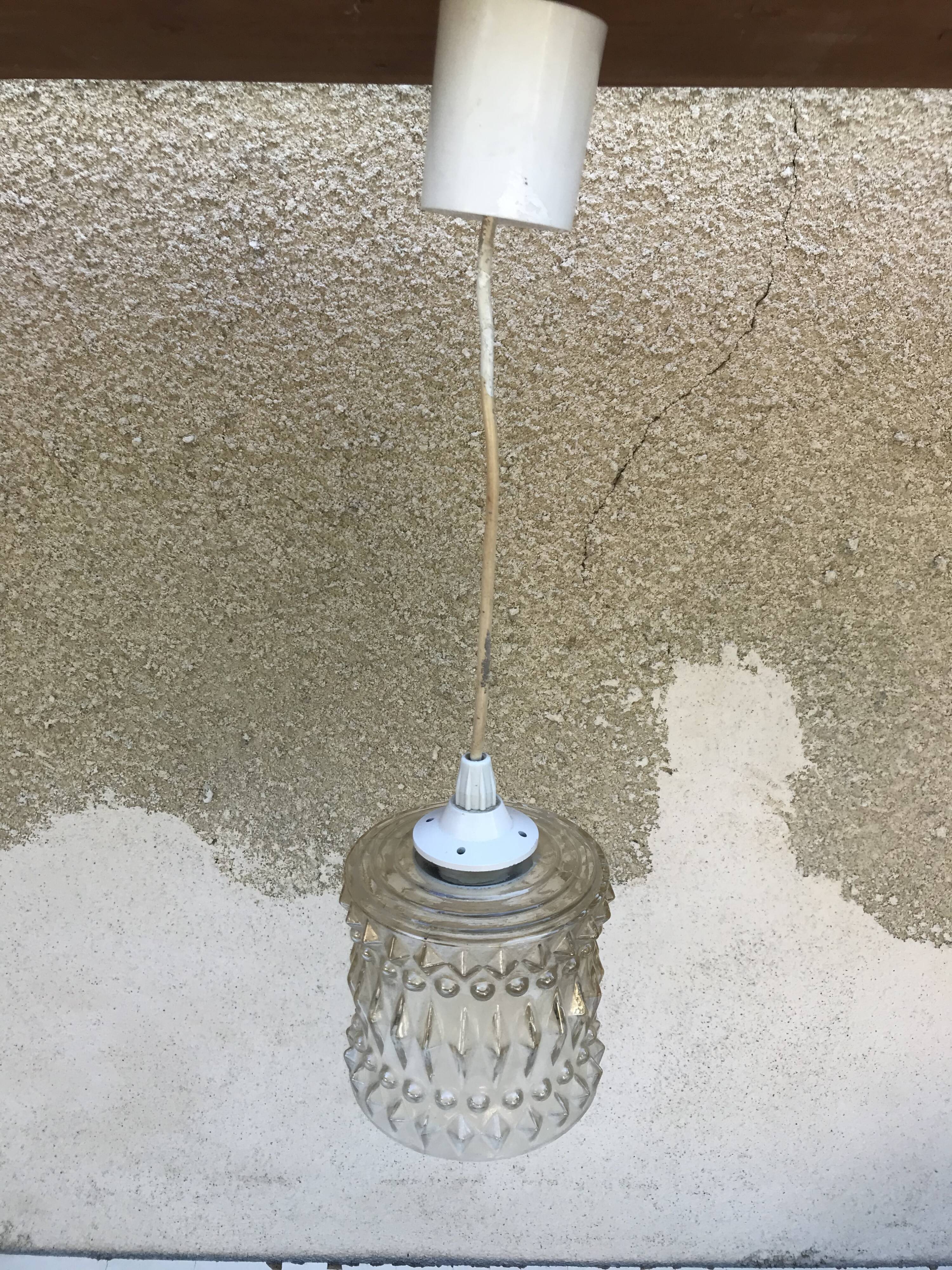 Old molded glass suspension form geometrical 70s Decoration