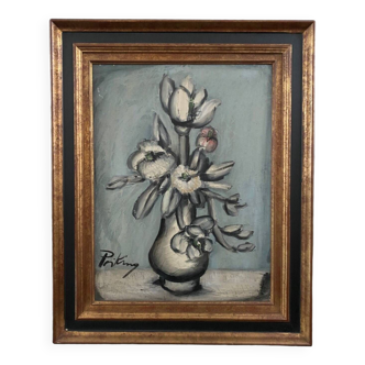 Oil on canvas by Franz Priking still life bouquet of flowers 20th century
