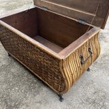 Rattan trunk in vintage wicker and wrought iron